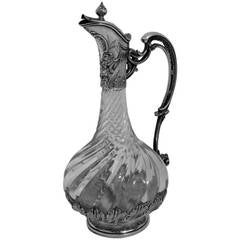 Fabulous French Vermeil Cut Crystal Sterling Silver Claret Jug / Ewer / Decanter