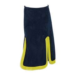 1960s Pierre Cardin space age blue suede and yellow leather skirt