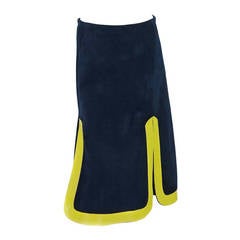 1960s Pierre Cardin space age blue suede and yellow leather skirt 3