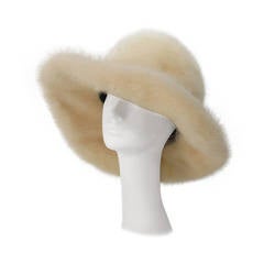 1970s Fabiani white mink fur wide brim hat