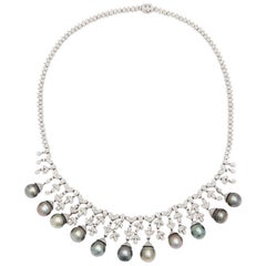 Tahitian Black Pearl Diamond Fringe Necklace
