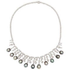Tahitian Black Pearl Diamond Fringe Necklace 8