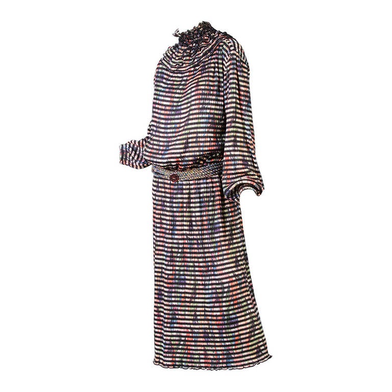 Vintage  Missoni Multicolored Dress with Matching Ruffle Collar and Belt For Sale