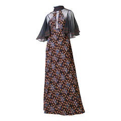Jean Varon 1960s Bell Sleeve Tulip Print Maxi Dress