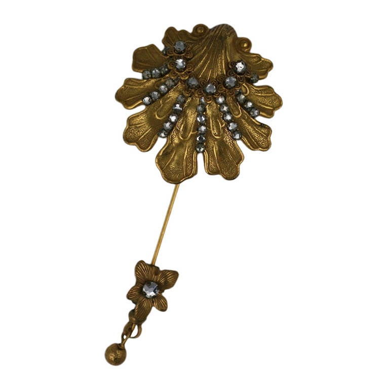 Miriam Haskell  Gilt Baroque Shell Stickpin Brooch For Sale