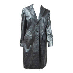 Escada Silver Gray Metallic Reptile Leather Coat New Old stock 1980s 4