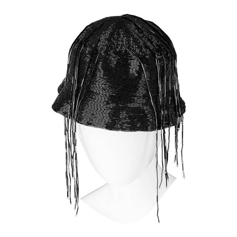 Rare Chanel Black Glass Beaded Cloche Hat Collectors Vintage at 1stDibs