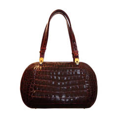 Vintage Nina Ricci Burgundy Crocodile Handbag with Adjustable Strap