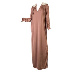 Vintage Bill Tice 1970s Light Brown and Gold Caftan with Side Slit 