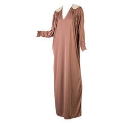Vintage Bill Tice 1970s Light Brown and Gold Caftan with Side Slit 2