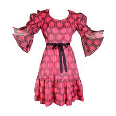 Vintage 1960s Pink & Black Polka Dot Organza Ferdinando Sarmi Dress