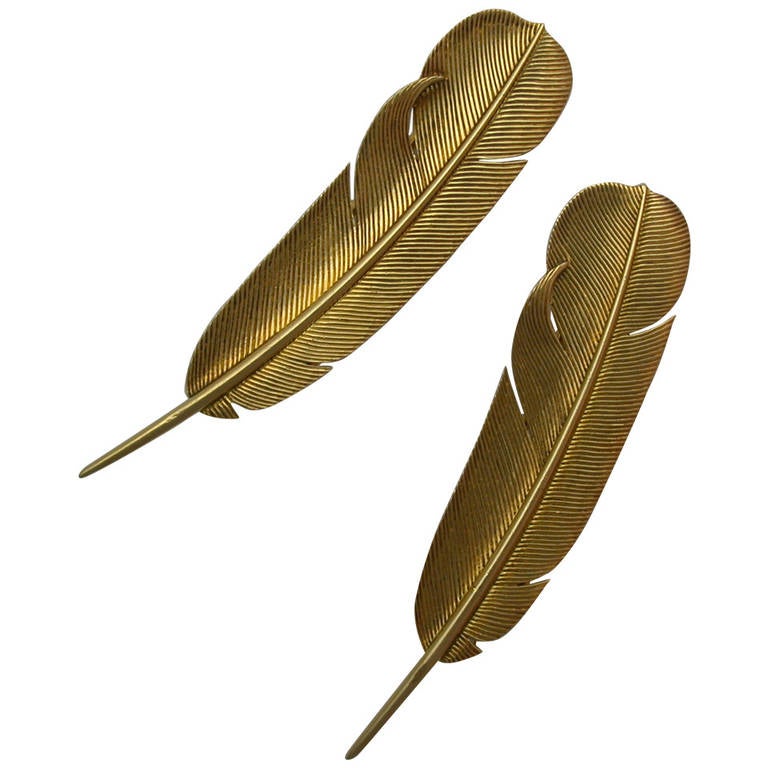 Hermes Paris Pair Elegant Feather Brooches For Sale