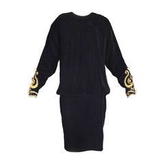 Vintage 1980s Haute Couture Beaded Velveteen Sac Dress by Givenchy