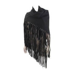 Hermes Black Cashmere Shawl with Leather Fringe