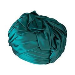 1960s Christian Dior Emerald Green Silk Satin Turban Hat 