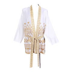 Neu VERSACE Kimono aus weißer Wollmischung mit Gürtel und Stickerei