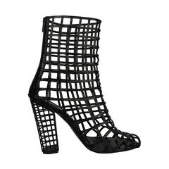 Yves Saint Laurent Black Patent Leather Cage Boot