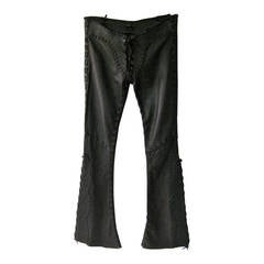 Vintage 1970s North Beach Leather Black Whip Stitched Leather Pants Deadstock