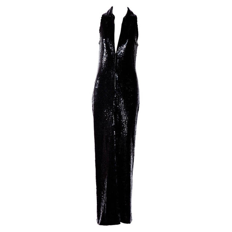 70s HALSTON black sequin dress