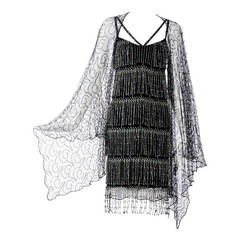 Retro 70s HOLLY HARP cocktail lace dress with shawl