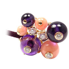 Cartier Coral Amethyst Diamond Rose Gold Silk Cord Delices de Goa Necklace 8