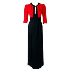 1970's Ossie Clark Moss-Crepe Black & Red Cut-Out Plunge Full-Length Gown Dress