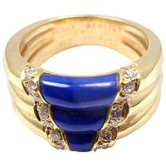 Van Cleef & Arpels Blue Enamel Diamond Yellow Gold Band Ring