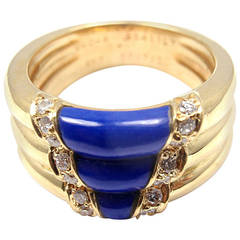 Van Cleef & Arpels Blue Enamel Diamond Yellow Gold Band Ring