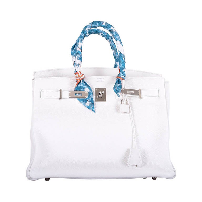 HOT! HERMES BIRKIN BAG 35cm WHITE CLEMENNCE LEATHER STUNNING