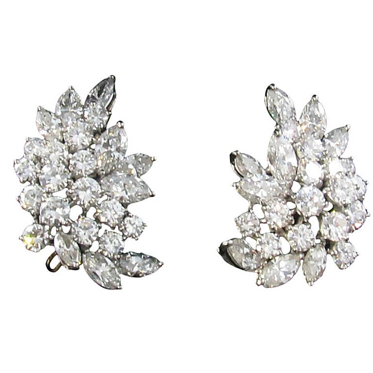 Tiffany & Co. Diamond Platinum Crescent Leaf Cluster Earrings