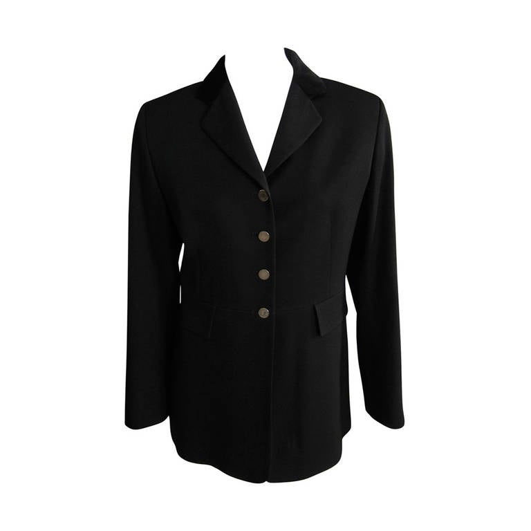 HERMES Black Wool Riding Style Jacket For Sale