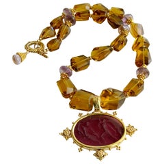 Faceted Citrine Ametrine Intaglio Choker Necklace