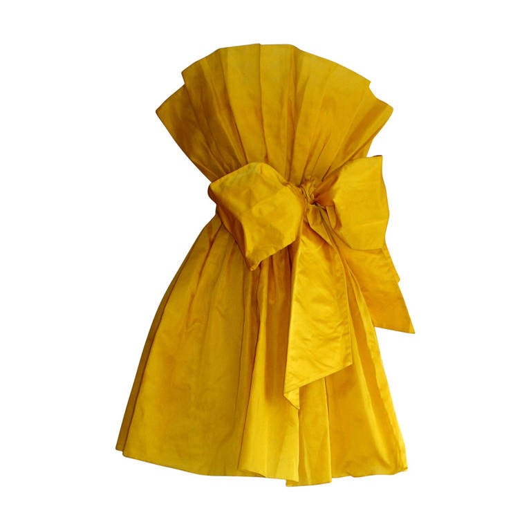 1980s James Purcell Yellow Size 8 Stunning Vintage 80s Origami Fan Dress For Sale