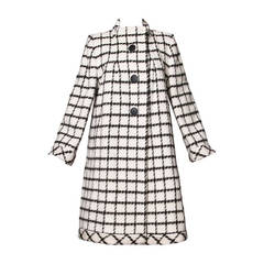 Pauline Trigere Vintage Black + White Wool Window Pane Mod Swing Coat