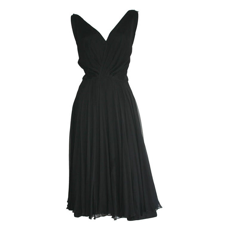 Spectacular I. Magnin 1950s Black Chiffon Dress Perfect Little Black Dress