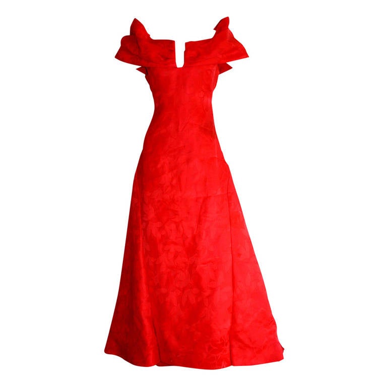 Arnold Scassi Vintage Size 8 / 10 Bright Lipstick Red Silk Ball Gown ...