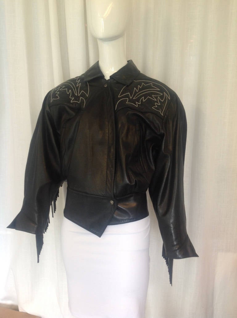 Claude Montana for Ideal Cuir Paris Black Fringed Western Leather Jacket 5