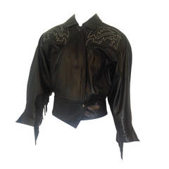 Claude Montana for Ideal Cuir Paris Black Fringed Western Leather Jacket