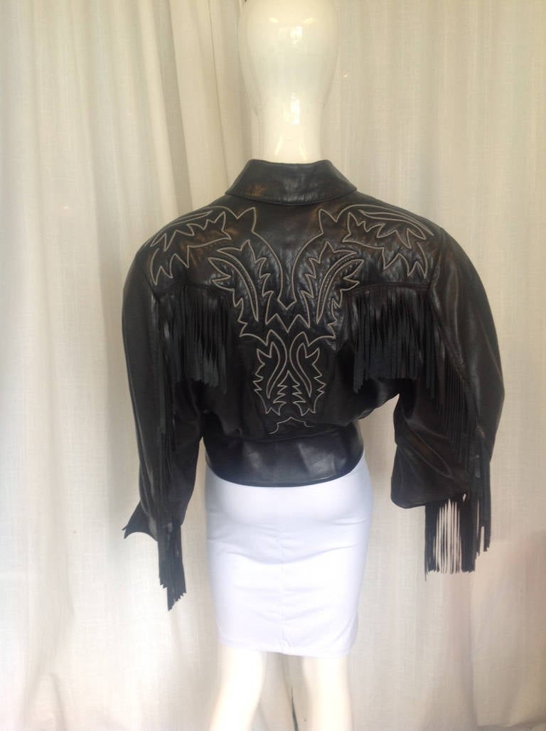Claude Montana for Ideal Cuir Paris Black Fringed Western Leather Jacket 6