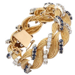 1960
s Diamond And Sapphire Gold Twist Open Link Bracelet