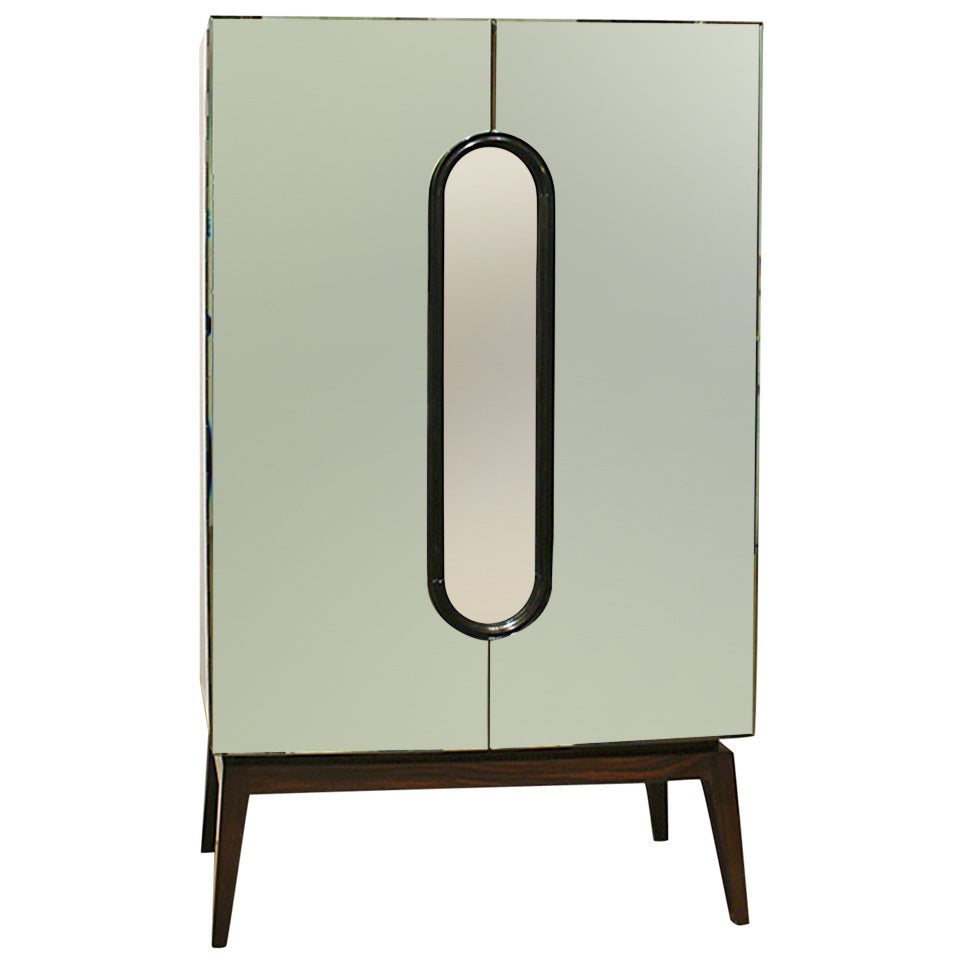 1930´s Art Deco Dry Bar, mahogany, maple, pale green mirrors - Italy