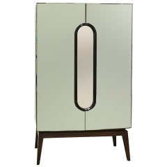 Vintage 1930´s Art Deco Dry Bar, mahogany, maple, pale green mirrors - Italy