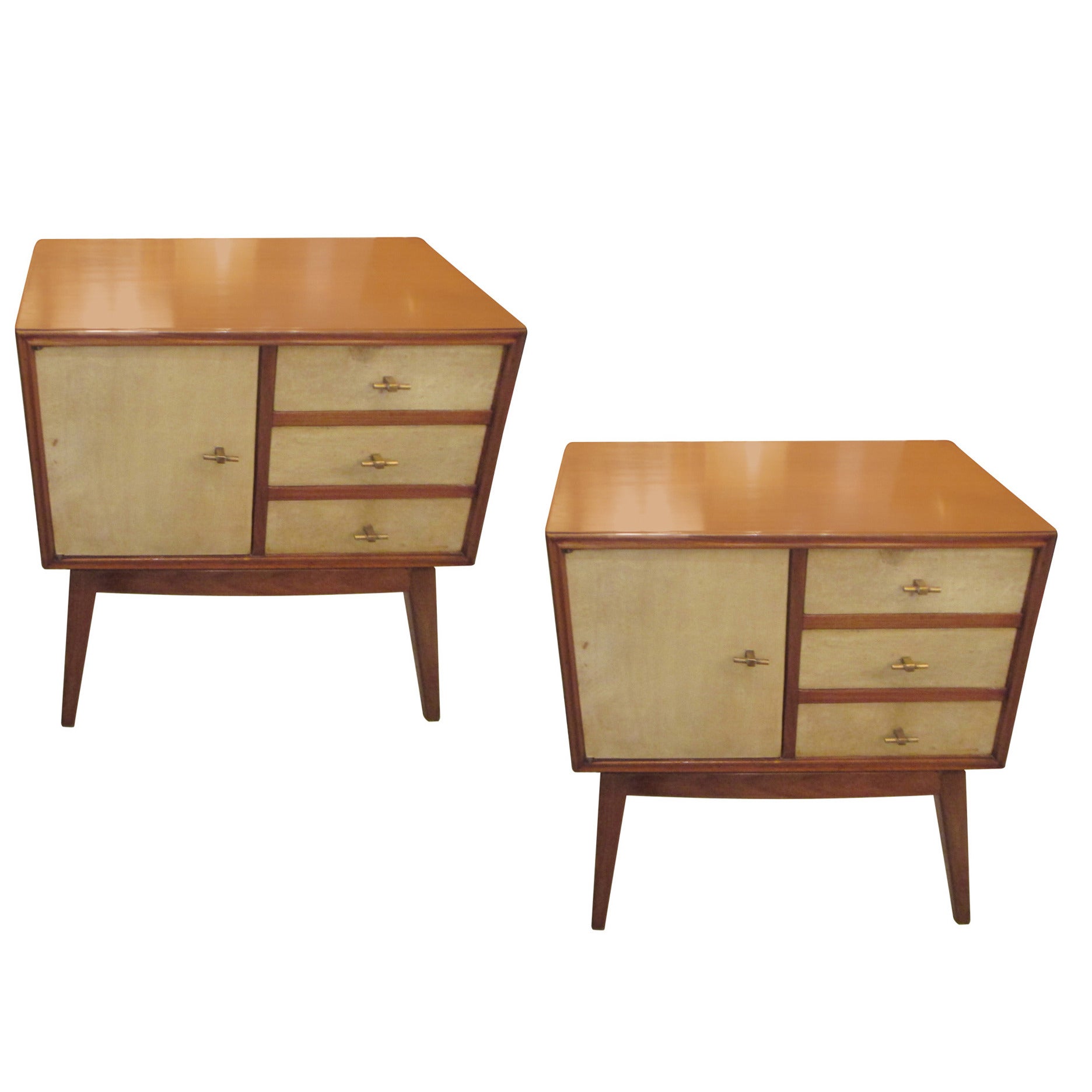 Pair of Italian Mid-Century Modern Parchment Nightstands