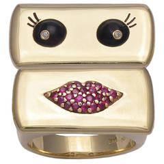 Alison Lou Eyes and Lips Gold Bar Rings