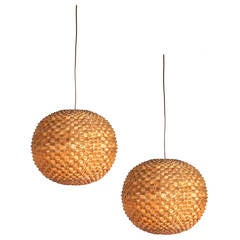 Pair of Japanese Woven Reed Pendant Lights