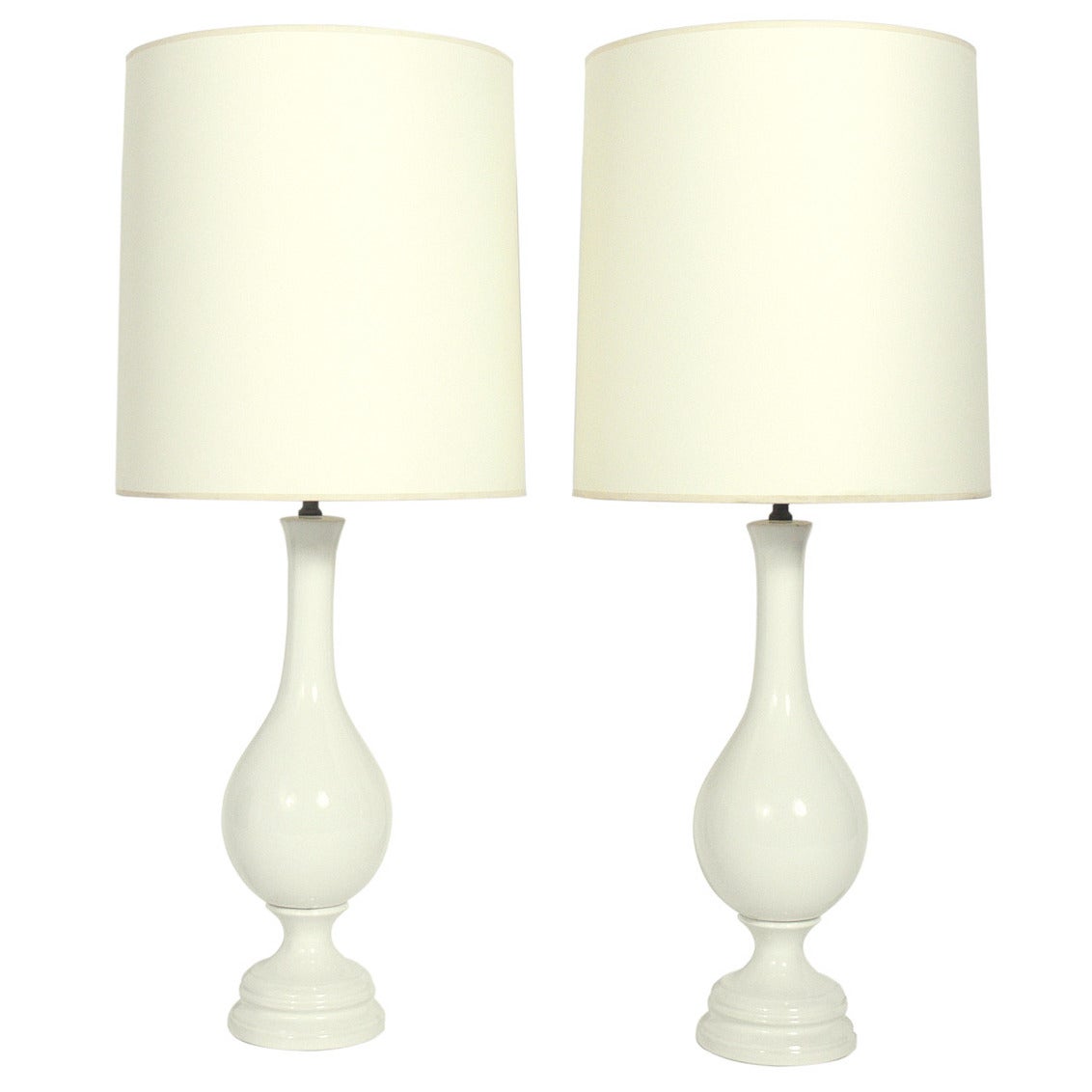 Pair of Tall White Ceramic Lamps