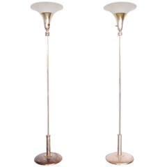 Pair of Elegant Art Deco Lucite and Brass Torchiere Lamps