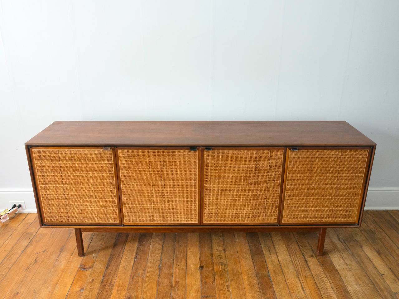 Mid-Century Modern Florence Knoll Attributed Founders Walnut Cane Credenza Cabinet