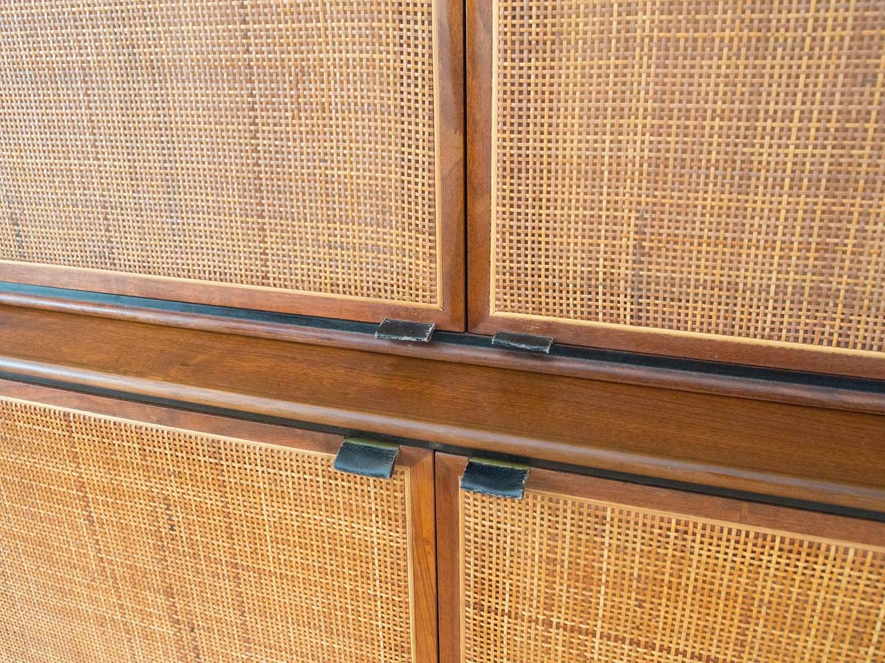 Florence Knoll Attributed Founders Walnut Cane Credenza Cabinet 1