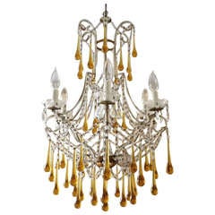 Tear Drop Glass and Crystal Chandelier Murano Venini Style